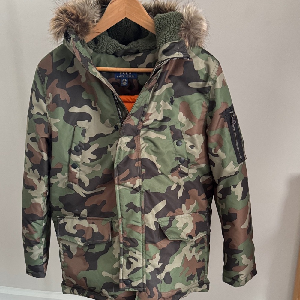 Polo by Ralph Lauren Kids Camouflage Jacket with Faux Fur Hood